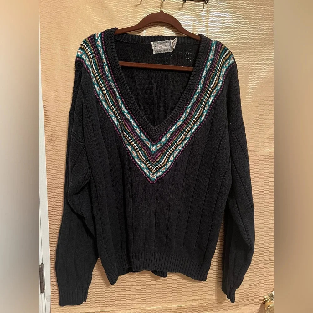 CONCRETE MIX~HEAVY VINTAGE~V NECK~SWEATER~LG